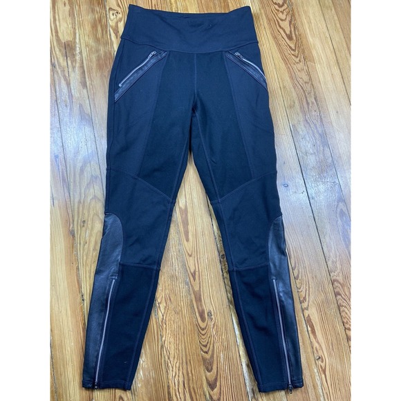 Athleta Pants - Athleta Luxe Ponte Faux‎ Leather Ankle Zip Full Length Active Leggings Size S